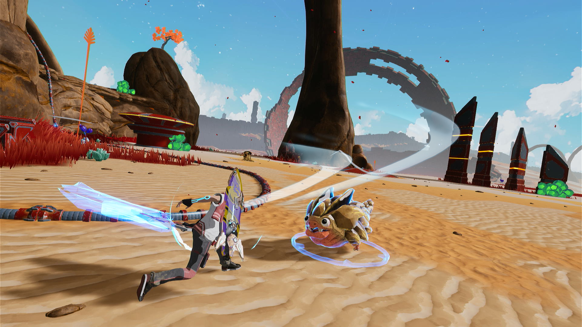 Battle with the Keytar against an alien creature in Star Overdrive