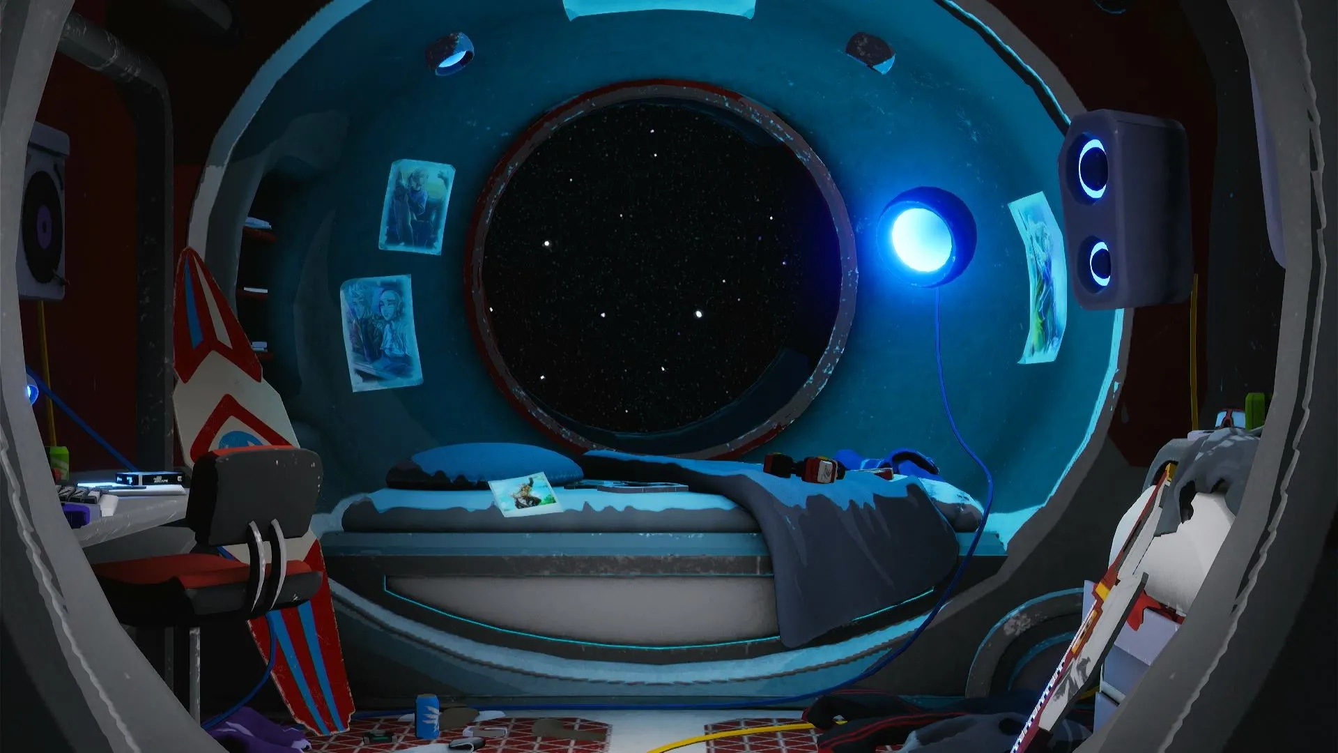 Space room with a porthole showing space in Star Overdrive